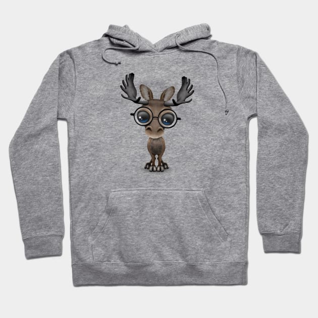 Cute Curious Baby Moose Nerd Wearing Glasses Moose Hoodie